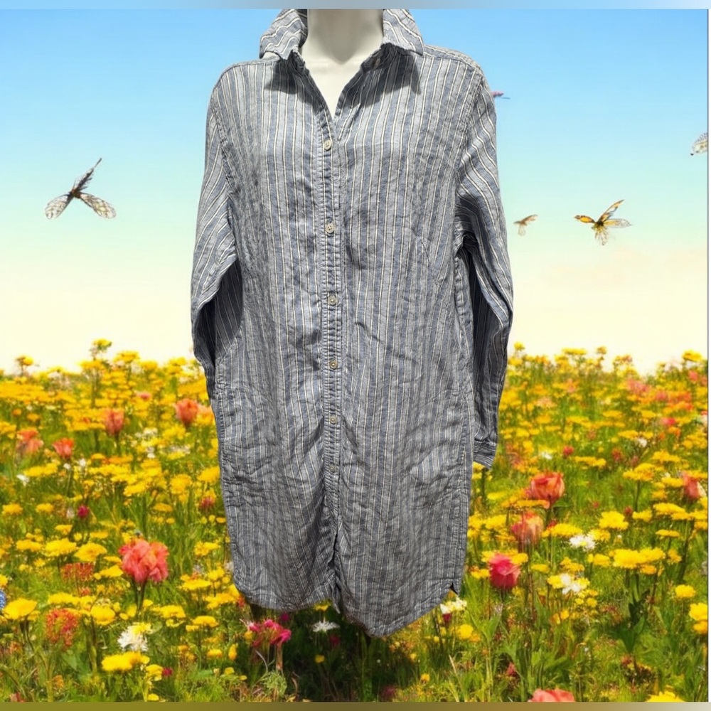 J. Jill Blue Striped linen Dress size large